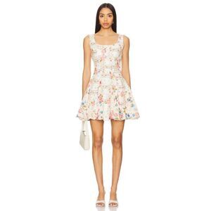 Agua Bendita Kristen Meraki Dress Large Floral Linen Blend Mini Smocked NWT